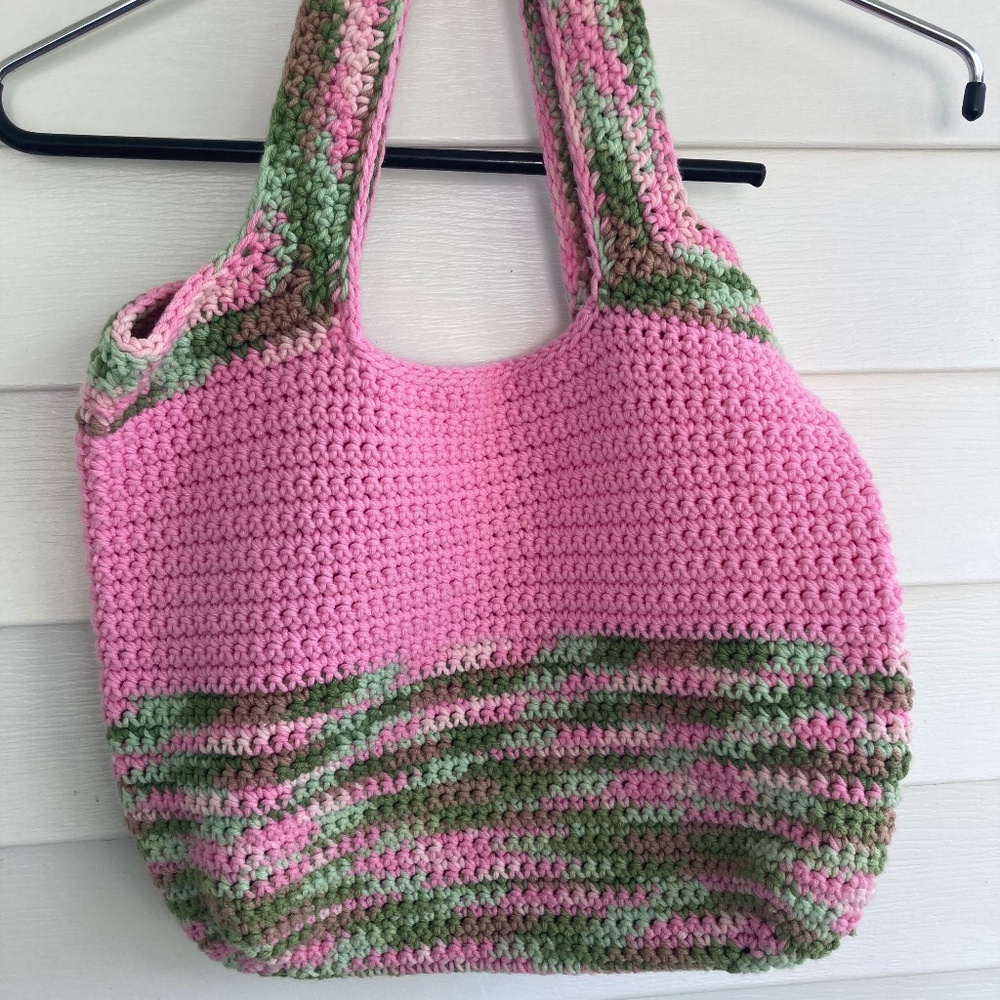New Handmade Camo Pink Crochet Handbag
